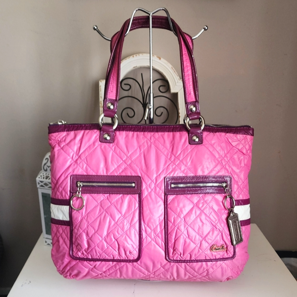 Coach Poppy Ski Bunny Rare Pink Quilted Tote Bag 15 X 12